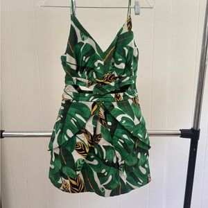 Farm Rio Tropical Leaf Print Mini Dress